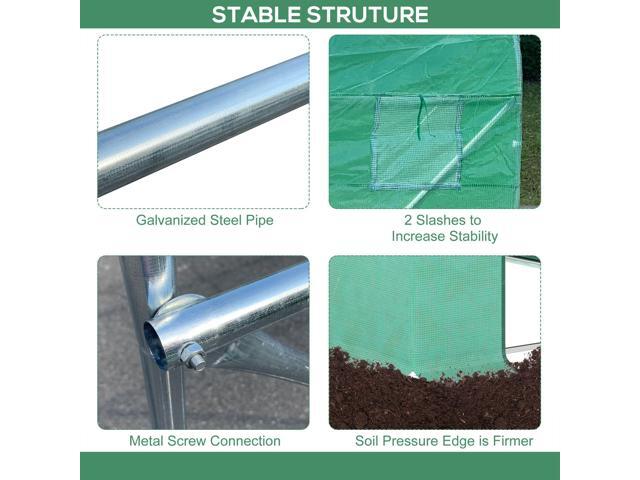 Outsunny 15' x 7' x 6.5' Walk-in Tunnel Hoop Greenhouse, Green House with Polyethylene PE Cover, Steel Frame, Roll-Up Zipper Door & Windows for...