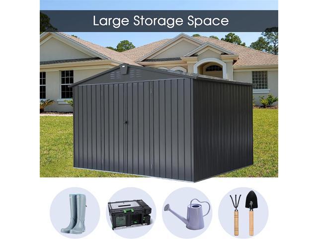 Outdoor Storage Shed 10'x 8', Metal Garden Shed for Bike, Trash Can, Tools, Galvanized Steel Outdoor Storage Cabinet with Lockable Door for...