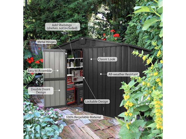 Outdoor Storage Shed 8.2'x 6.2', Metal Garden Shed for Bike, Trash Can, Galvanized Steel Outdoor Storage Cabinet with Lockable Door for Backyard,...