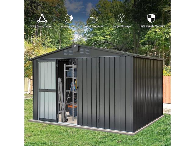 Outdoor Storage Shed 10'x 8', Metal Garden Shed for Bike, Trash Can, Tools, Galvanized Steel Outdoor Storage Cabinet with Lockable Door for...
