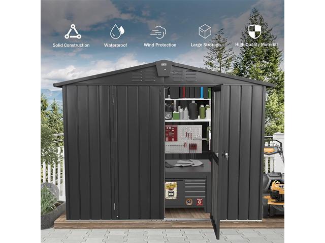 Outdoor Storage Shed 8.2'x 6.2', Metal Garden Shed for Bike, Trash Can, Galvanized Steel Outdoor Storage Cabinet with Lockable Door for Backyard,...
