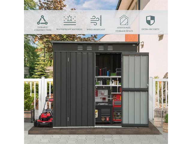 Backyard Storage Shed with Sloping Roof Galvanized Steel Frame Outdoor Garden Shed Metal Utility Tool Storage Room with Latches and Lockable Door...