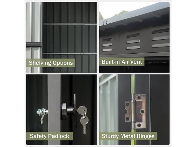 Backyard Storage Shed with Sloping Roof Galvanized Steel Frame Outdoor Garden Shed Metal Utility Tool Storage Room with Latches and Lockable Door...