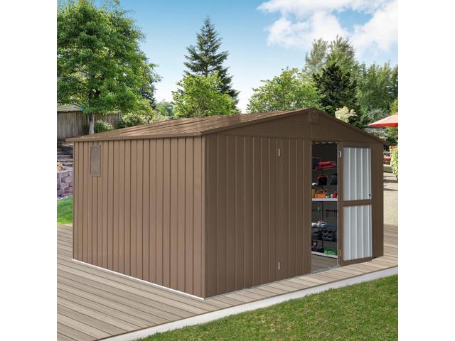 Backyard Storage Shed 11'x 9' with Galvanized Steel Frame & Windows, Outdoor Garden Shed Metal Utility Tool Storage Room with Lockable Door for...