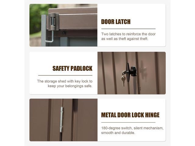 Outdoor Storage Shed 10'x8', Metal Tool Sheds Storage House with Lockable Double Door,Large Bike Shed Waterproof for Garden,Backyard,Lawn(Brown)