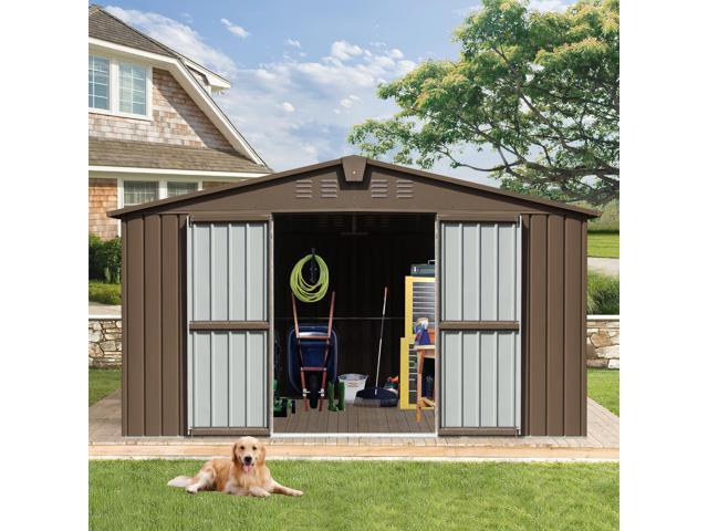 Backyard Storage Shed 11'x 9' with Galvanized Steel Frame & Windows, Outdoor Garden Shed Metal Utility Tool Storage Room with Lockable Door for...
