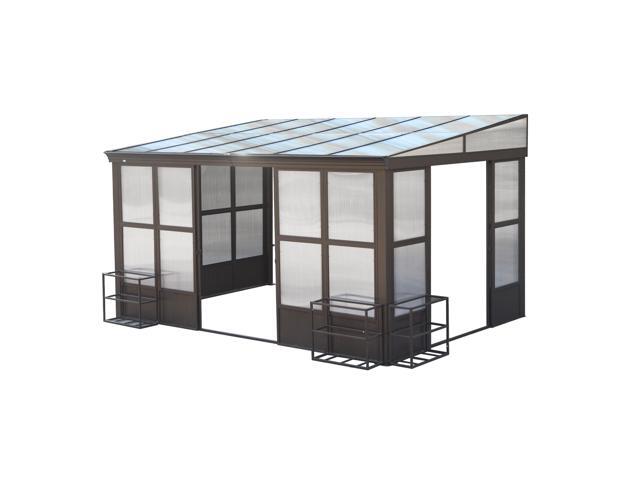 10x14FT All Season Sunroom, Outdoor Permanent Wall Mounted Solarium with Detachable Polycarbonate Windows, Aluminum Lean to Gazebo Sun Room with 2...