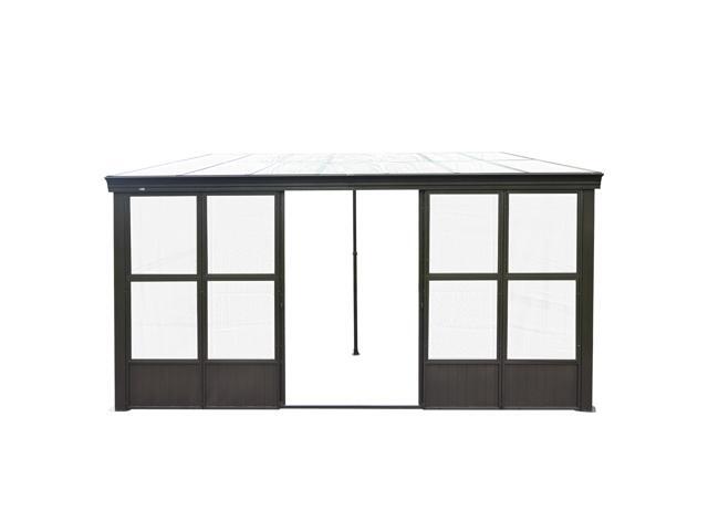 12x14FT All Season Sunroom, Outdoor Permanent Wall Mounted Solarium with Detachable Polycarbonate Windows, Aluminum Lean to Gazebo Sun Room with 2...