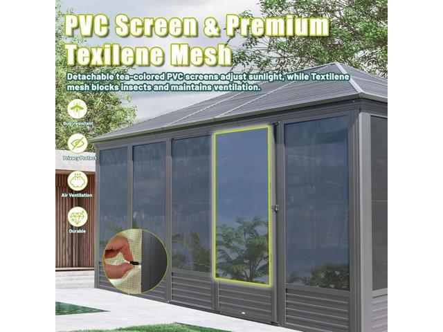 13x16.5FT Sunroom, Four Season Solarium Aluminum Hardtop Gazebo with Galvanized Steel Roof, Movable PVC Screen Walls, Sliding Doors, Sun Room...