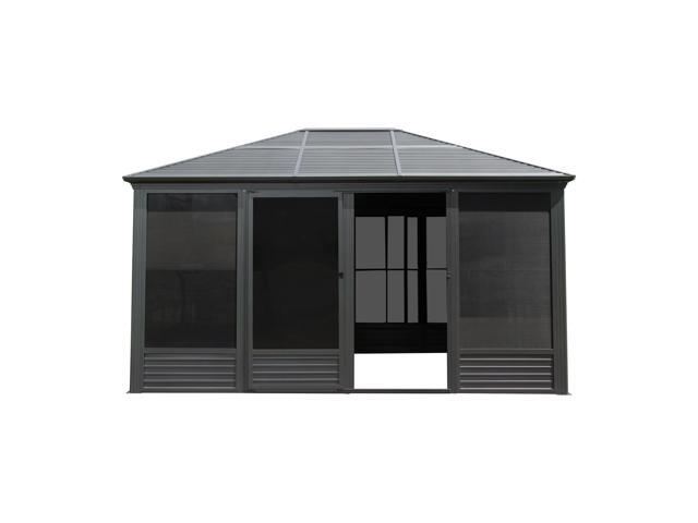 11.2x14.6FT Sunroom, Four Season Solarium Aluminum Hardtop Gazebo with Galvanized Steel Roof, Movable PVC Screen Walls, Sliding Doors, Sun Room...