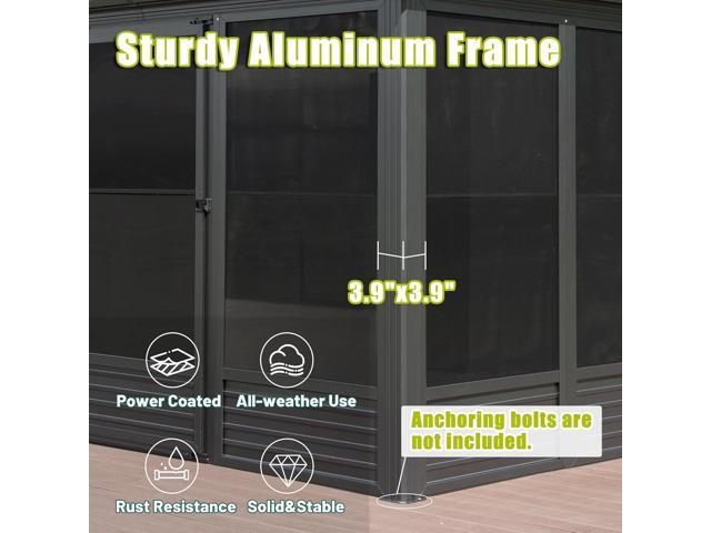 13x16.5FT Sunroom, Four Season Solarium Aluminum Hardtop Gazebo with Galvanized Steel Roof, Movable PVC Screen Walls, Sliding Doors, Sun Room...