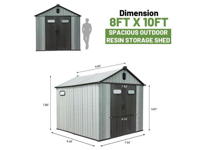 8X10FT Outdoor Resin Storage Shed, Waterproof Plastic Garden Shed with Lockable Door, Windows & Vents, Outside Tool Storage Shed for Patio...