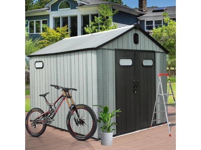 8X10FT Outdoor Resin Storage Shed, Waterproof Plastic Garden Shed with Lockable Door, Windows & Vents, Outside Tool Storage Shed for Patio...