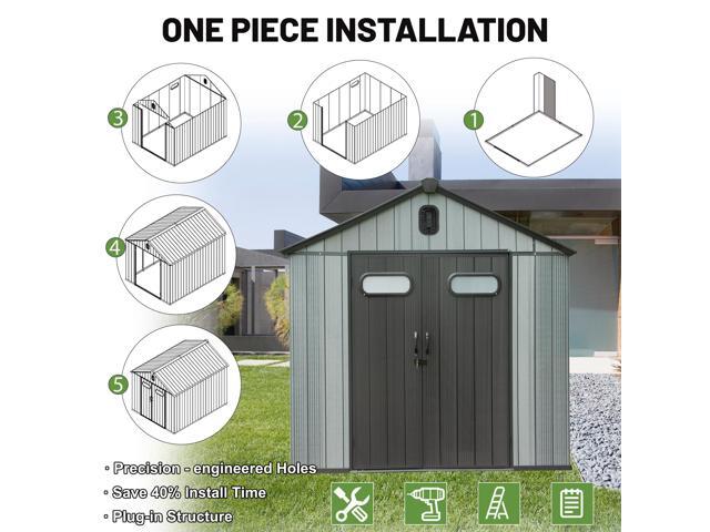 8X10FT Outdoor Resin Storage Shed, Waterproof Plastic Garden Shed with Lockable Door, Windows & Vents, Outside Tool Storage Shed for Patio...