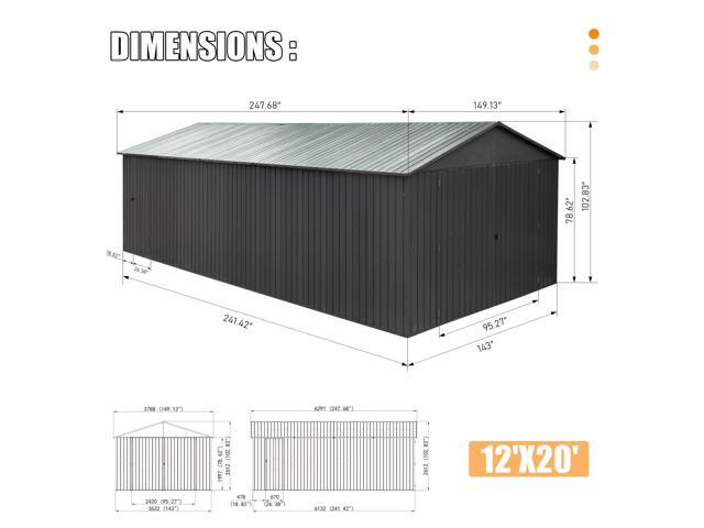 12x20FT Outdoor Metal Garage Shed, Extra Large Metal Carport with Lockable Double Hinged Doors, Heavy Duty Car Shelter for Car, Truck, Motorcycle...