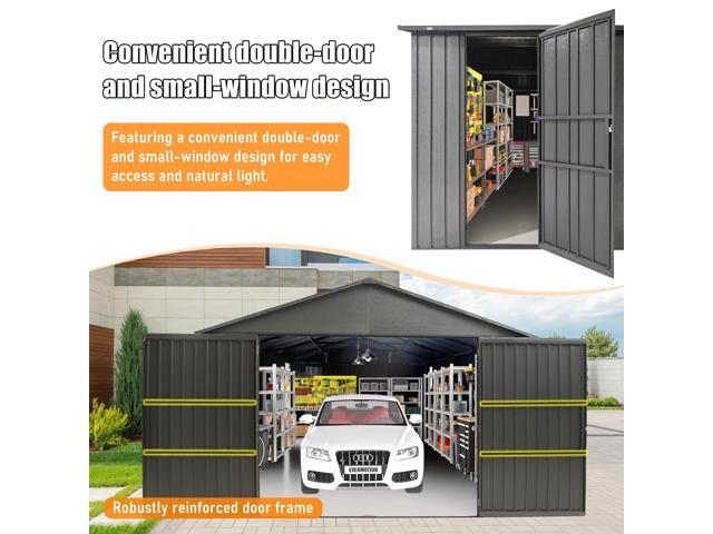 12x20FT Outdoor Metal Garage Shed, Extra Large Metal Carport with Lockable Double Hinged Doors, Heavy Duty Car Shelter for Car, Truck, Motorcycle...