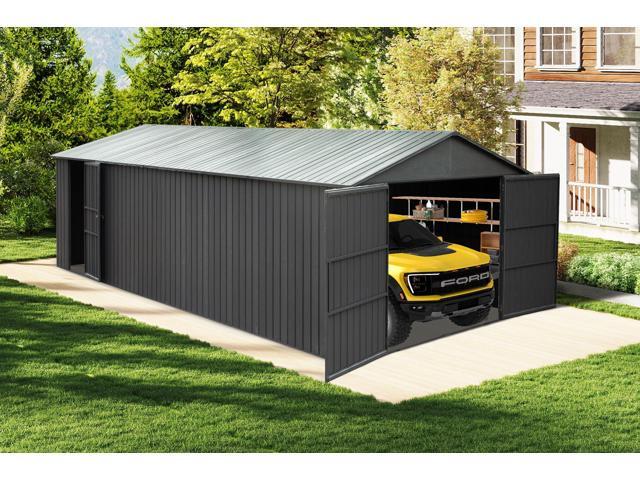 12x20FT Outdoor Metal Garage Shed, Extra Large Metal Carport with Lockable Double Hinged Doors, Heavy Duty Car Shelter for Car, Truck, Motorcycle...