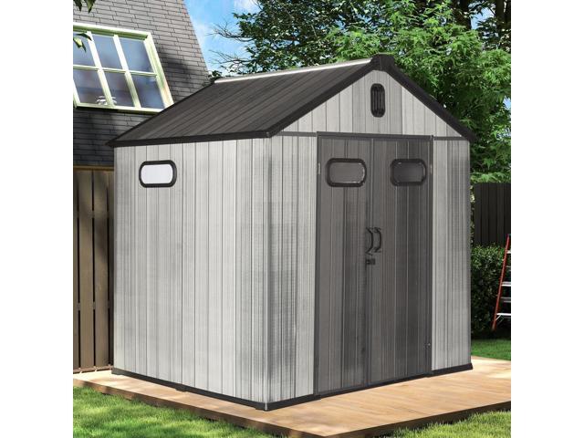 8x8FT Resin Outdoor Storage Shed with Lockable Door, Waterproof Outside Sheds with Windows & Vents, Heavy-Duty Plastic Tool Storage Shed for Patio...
