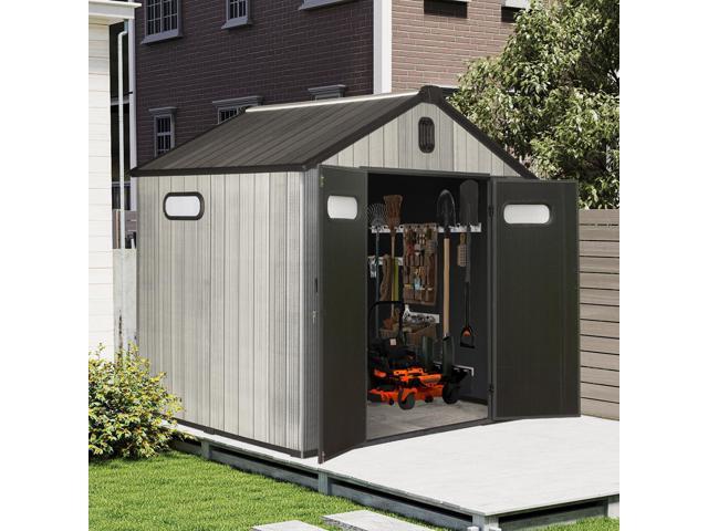 8x6FT Resin Outdoor Storage Shed with Lockable Door, Waterproof Outside Sheds with Windows & Vents, Heavy-Duty Plastic Tool Storage Shed for Patio...