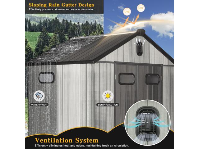 8x6FT Resin Outdoor Storage Shed with Lockable Door, Waterproof Outside Sheds with Windows & Vents, Heavy-Duty Plastic Tool Storage Shed for Patio...