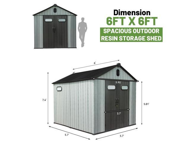 6X6 FT Outdoor Resin Storage Shed, Waterproof Plastic Garden Shed with Lockable Door, Windows & Vents, Outside Storage Tool Shed for Patio...