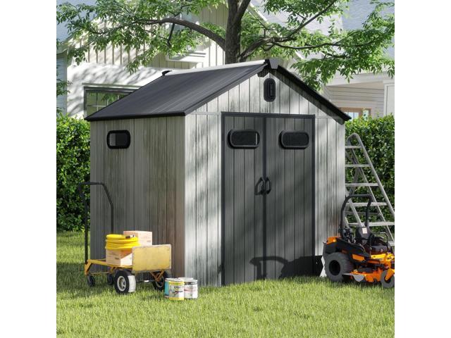 6X6 FT Outdoor Resin Storage Shed, Waterproof Plastic Garden Shed with Lockable Door, Windows & Vents, Outside Storage Tool Shed for Patio...