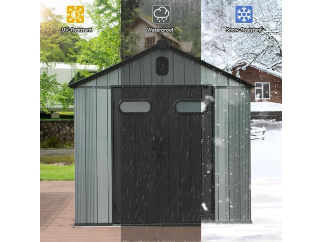6X6 FT Outdoor Resin Storage Shed, Waterproof Plastic Garden Shed with Lockable Door, Windows & Vents, Outside Storage Tool Shed for Patio...