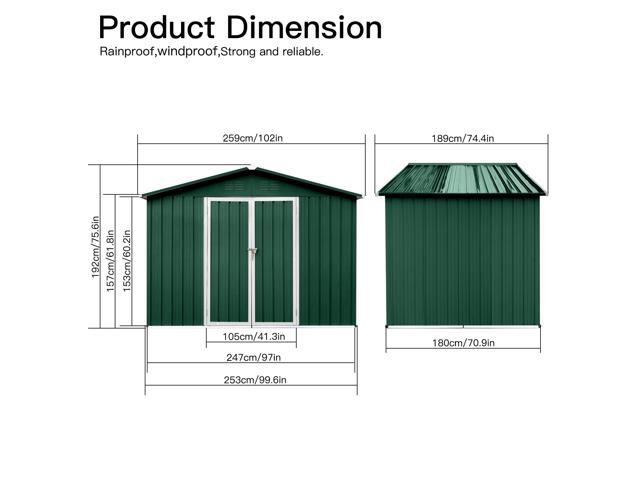 Metal garden sheds 8ftx6ft outdoor storage sheds Green+White
