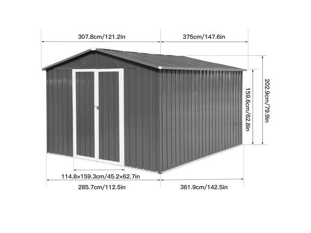 Metal outdoor storage sheds 10ftx12ft, Grey