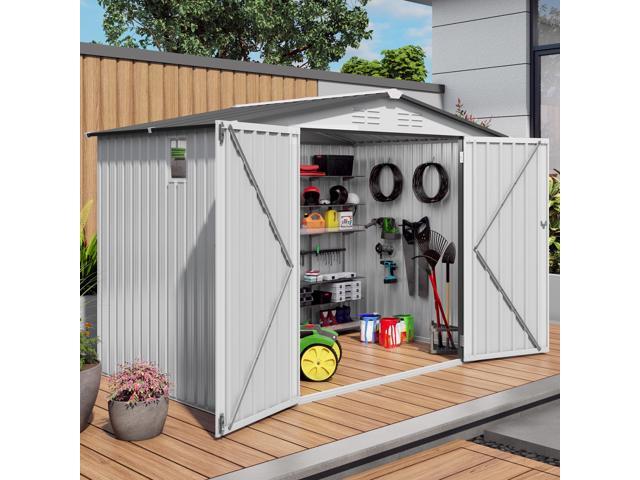 8X6 FT Metal Outdoor Storage Shed, Tool Shed with Pitched Roof Waterproof with Side Window and Lockable Door, Metal Tool Shed for Garden Tool...