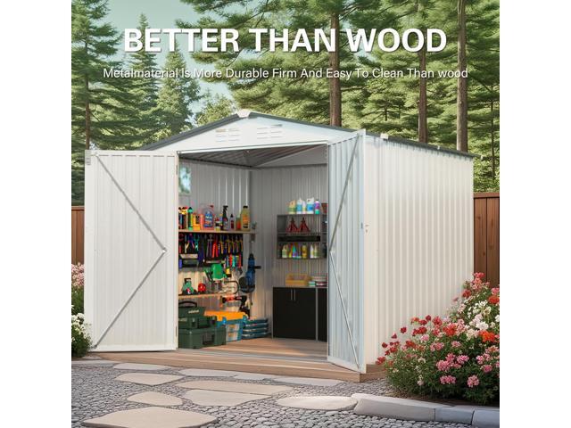 8X6 FT Metal Outdoor Storage Shed, Tool Shed with Pitched Roof Waterproof with Side Window and Lockable Door, Metal Tool Shed for Garden Tool...