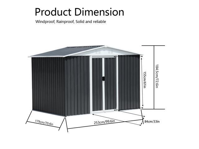 8x6 Feet Apex Roof Dark Grey Aluminum Alloy Frame Garden Shed With Sliding Door