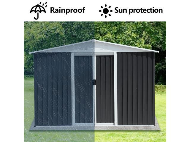 8x6 Feet Apex Roof Dark Grey Aluminum Alloy Frame Garden Shed With Sliding Door