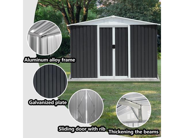 8x6 Feet Apex Roof Dark Grey Aluminum Alloy Frame Garden Shed With Sliding Door