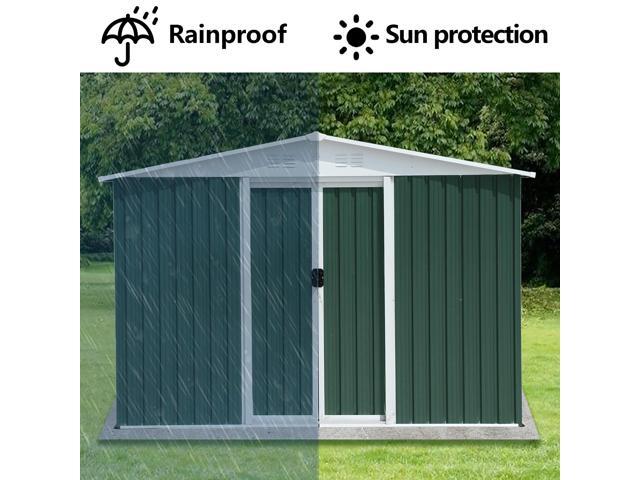 8x6 Feet Outdoor Storage Garden Shed Apex Roof Green With Aluminum alloy frame and sliding door