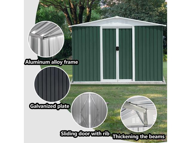 8x6 Feet Outdoor Storage Garden Shed Apex Roof Green With Aluminum alloy frame and sliding door