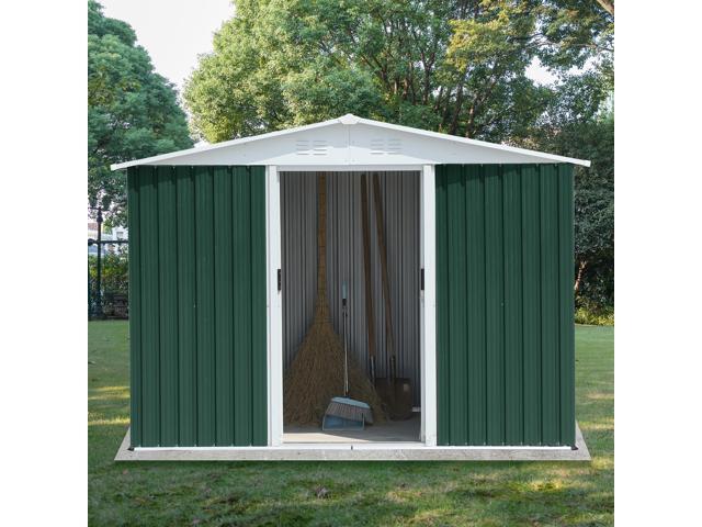 8x6 Feet Outdoor Storage Garden Shed Apex Roof Green With Aluminum alloy frame and sliding door
