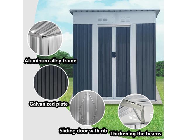 5FTx3FT Pent Roof Grey Outdoor Tool Bike Storage Garden Shed With Aluminum Alloy Frame And Sliding Door