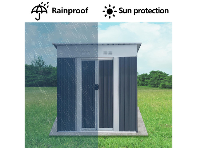 5FTx3FT Pent Roof Grey Outdoor Tool Bike Storage Garden Shed With Aluminum Alloy Frame And Sliding Door