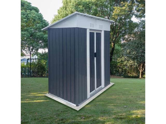 5FTx3FT Pent Roof Grey Outdoor Tool Bike Storage Garden Shed With Aluminum Alloy Frame And Sliding Door