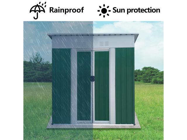 5X3 Feet Small Mini Outdoor Storage Sheds Pent Roof Green With Aluminum Alloy Frame And Sliding Door