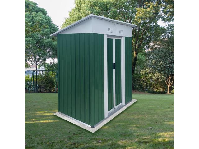 5X3 Feet Small Mini Outdoor Storage Sheds Pent Roof Green With Aluminum Alloy Frame And Sliding Door