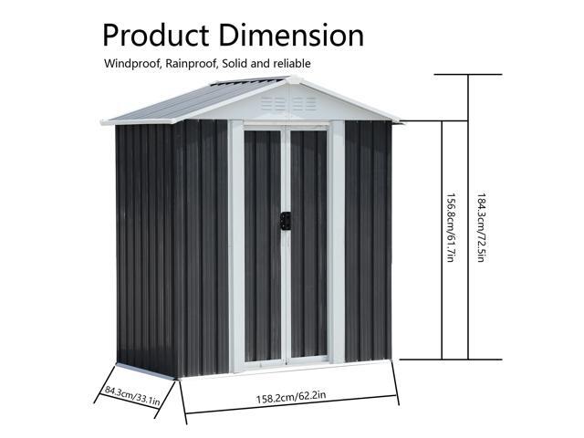 5x3 ft Grey Sliding Door Garden Shed for Outdoors Storage Apex Roof Design