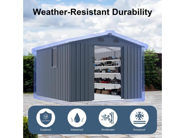 8x10 FT Outdoor Storage Shed, Large Metal Tool Sheds with Window and Lockable Doors, Garden Shed for Backyard Garden Patio Lawn, Dark Grey