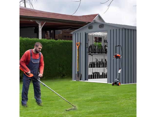 8x10 FT Outdoor Storage Shed, Large Metal Tool Sheds with Window and Lockable Doors, Garden Shed for Backyard Garden Patio Lawn, Dark Grey