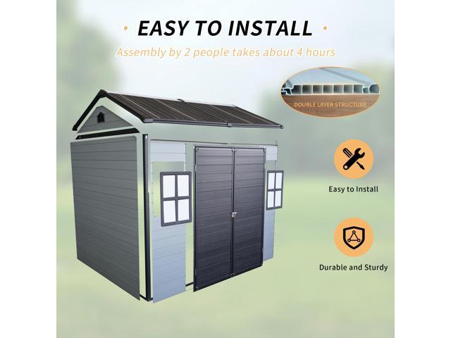 Upgraded 8x6ft Outdoor Resin Garden Shed with Floor and 2 Windows, Plastic Patio Outdoor Storage Shed with Lockable Door for Garden Tools,...