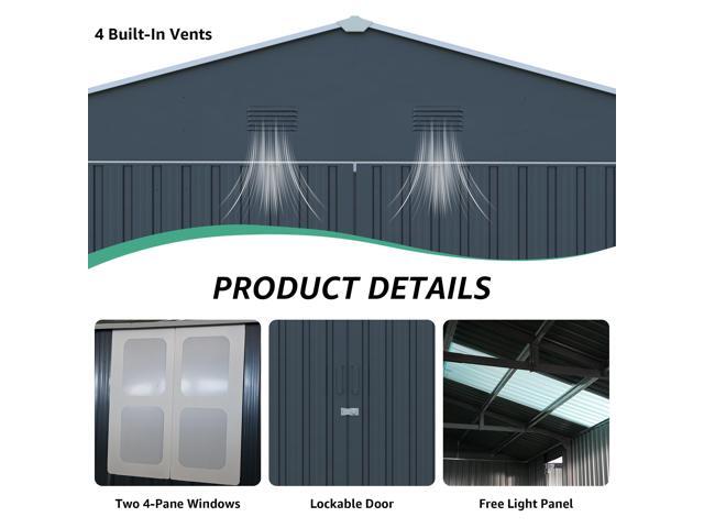 Upgraded 13x20FT Outdoor Storage Shed, Large Metal Garage Shed with Two Windows and Two Translucent Panels for Car, Truck, Bike, Lawnmower,...