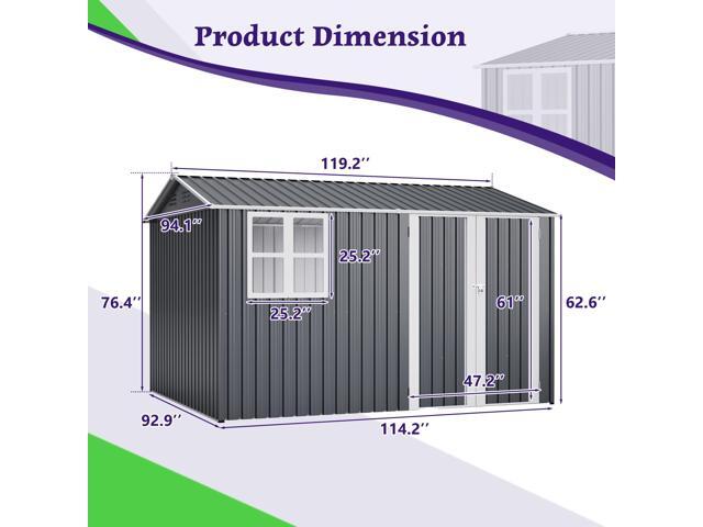 10X8FT Outdoor Steel Storage Shed with Clear Window, Lockable Doors, Weather-Resistant Metal Tool Shed for Garden, Backyard, Patio, and Utility...