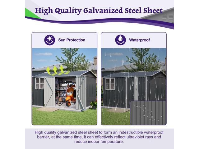 10X8FT Outdoor Steel Storage Shed with Clear Window, Lockable Doors, Weather-Resistant Metal Tool Shed for Garden, Backyard, Patio, and Utility...
