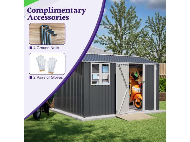10X8FT Outdoor Steel Storage Shed with Clear Window, Lockable Doors, Weather-Resistant Metal Tool Shed for Garden, Backyard, Patio, and Utility...